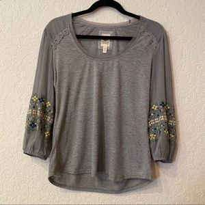Anthropologie Tiny Julia Embroidered Gray Top